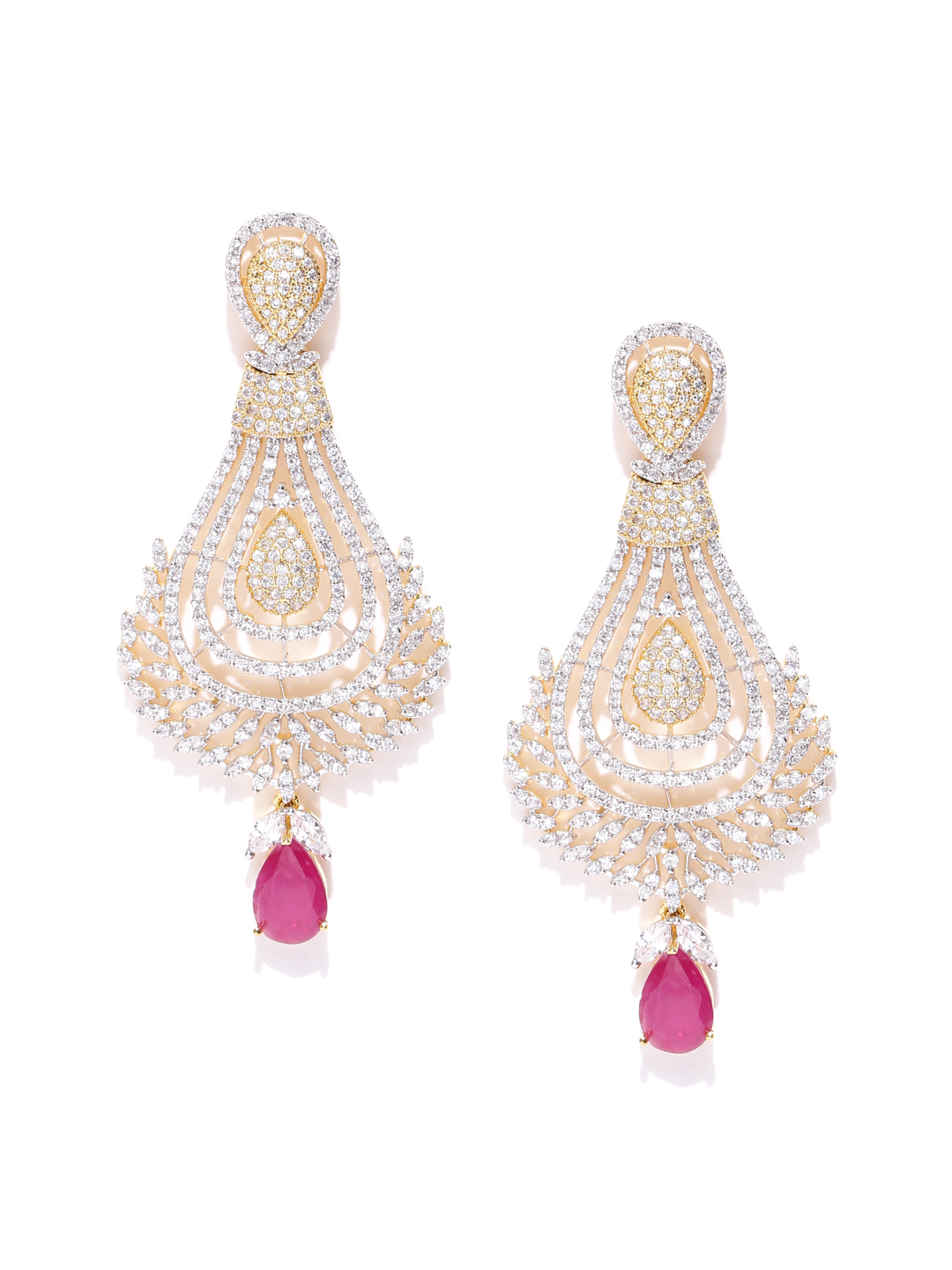 YouBella Silver-Toned Gold-Plated Teardrop Shaped Drop Earrings